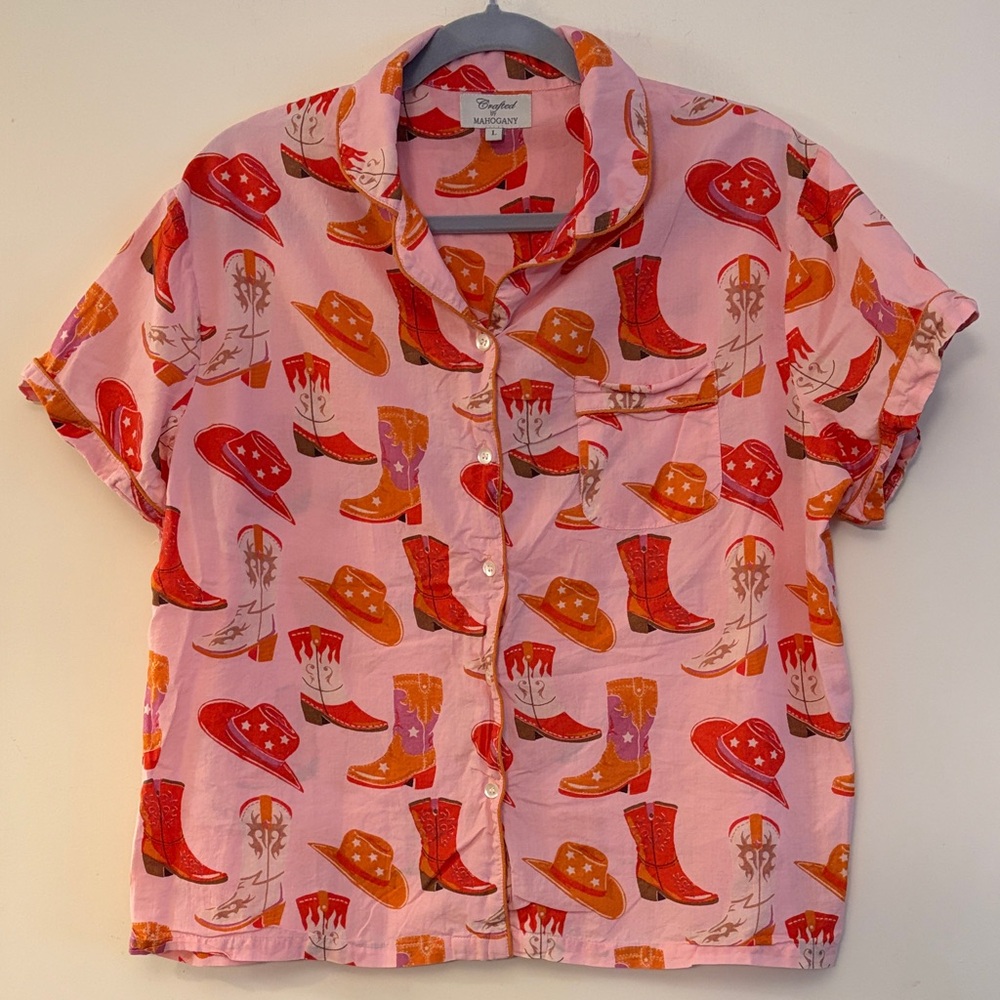Crafted by Mahogany‎ Women’s Cowboy Western Cotton Button Down Pajama Top, L